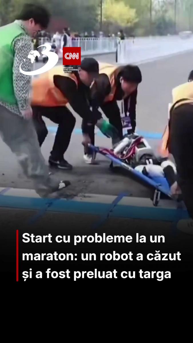 Start cu probleme la un maraton: un robot a căzut și a fost preluat cu targa