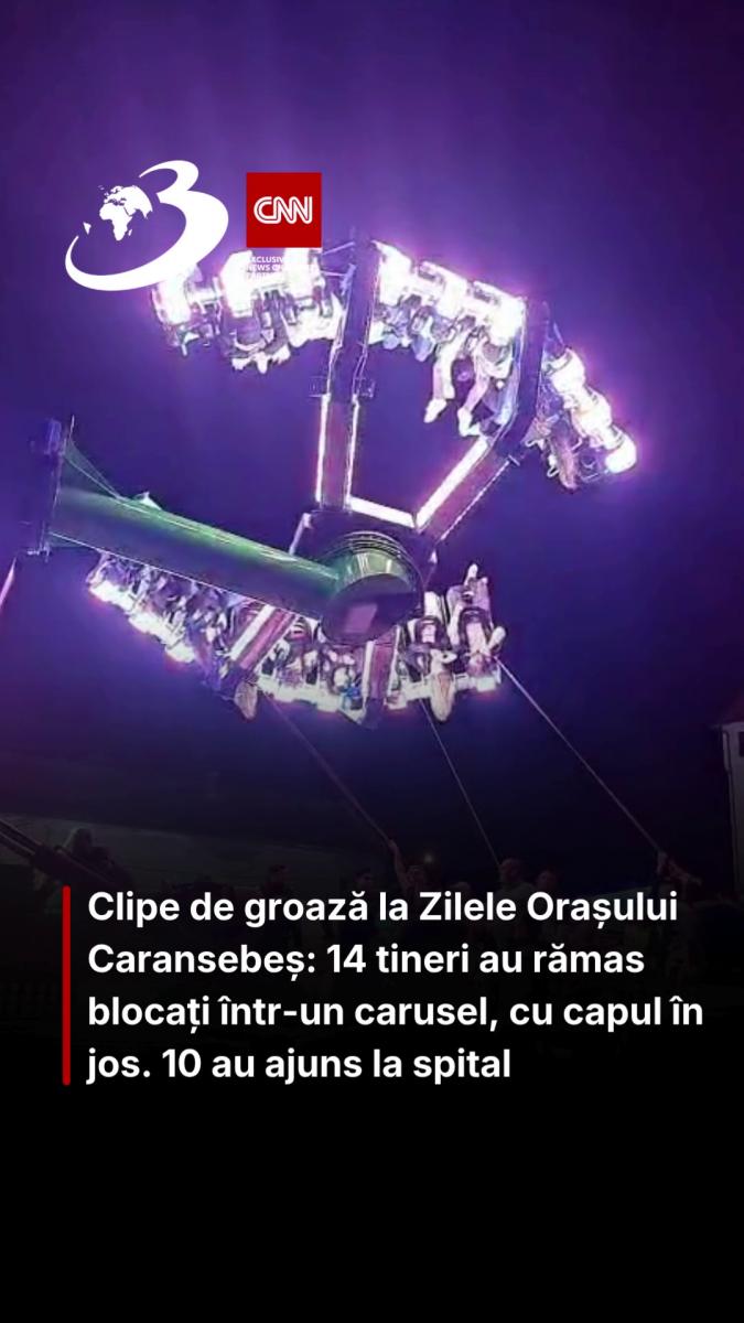 Clipe de groază la Zilele Orașului Caransebeș: 14 tineri au rămas blocați într-un carusel, cu capul în jos. 10 au ajuns la spital