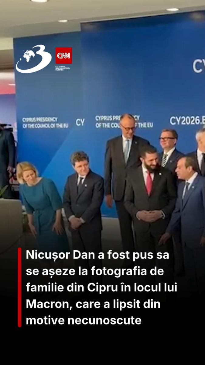 Nicușor Dan a fost pus sa se așeze la fotografia de familie din Cipru în locul lui Macron, care a lipsit din motive necunoscute