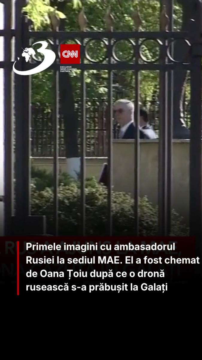 Primele imagini cu ambasadorul Rusiei la sediul MAE. El a fost chemat de Oana Țoiu după ce o dronă rusească s-a prăbușit la Galați 