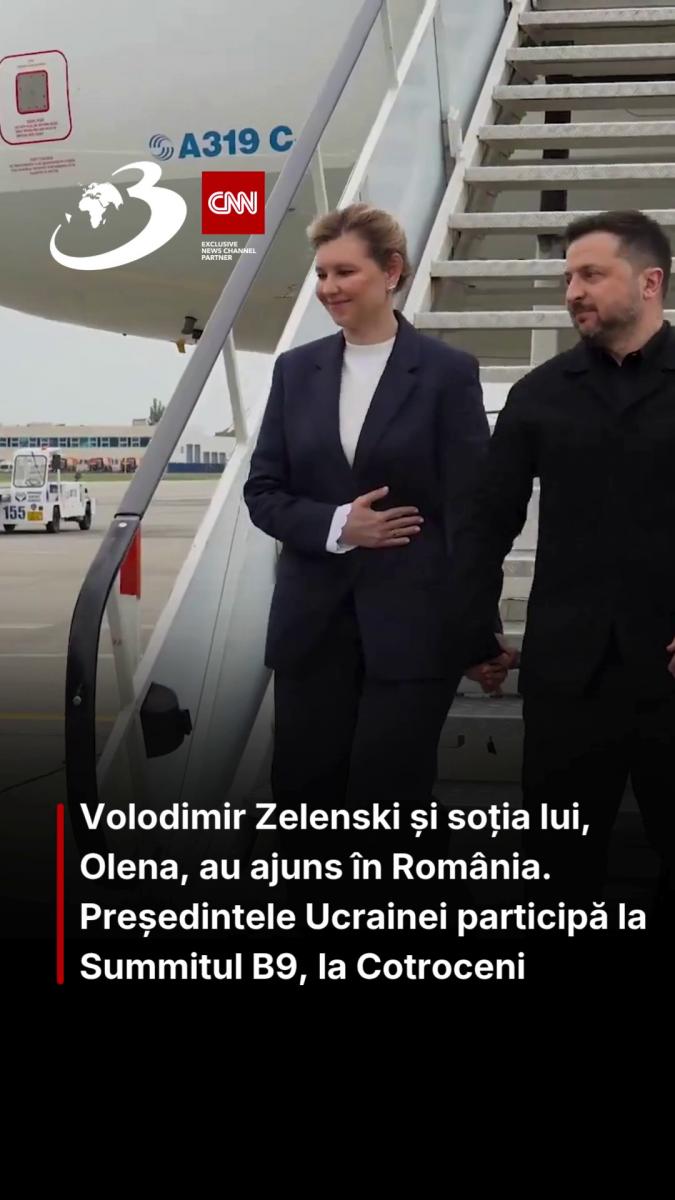 Volodimir Zelenski și soția lui, Olena, au ajuns în România. Președintele Ucrainei participă la Summitul B9, la Cotroceni