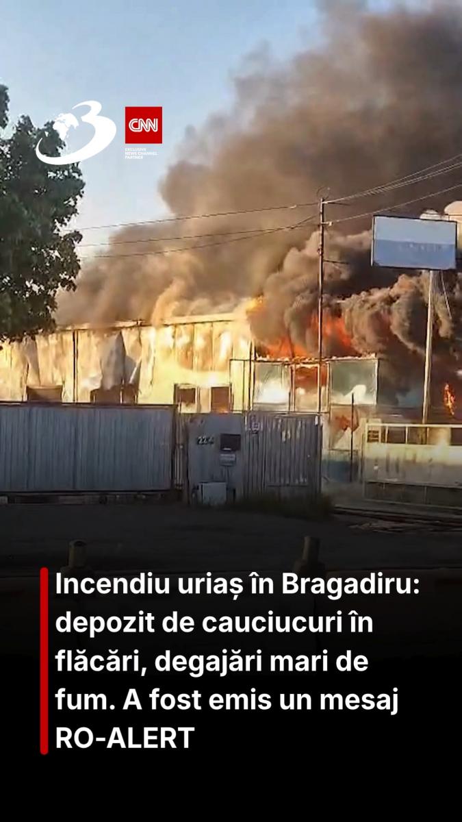 Incendiu uriaș în Bragadiru: depozit de cauciucuri în flăcări, degajări mari de fum. A fost emis un mesaj RO-ALERT