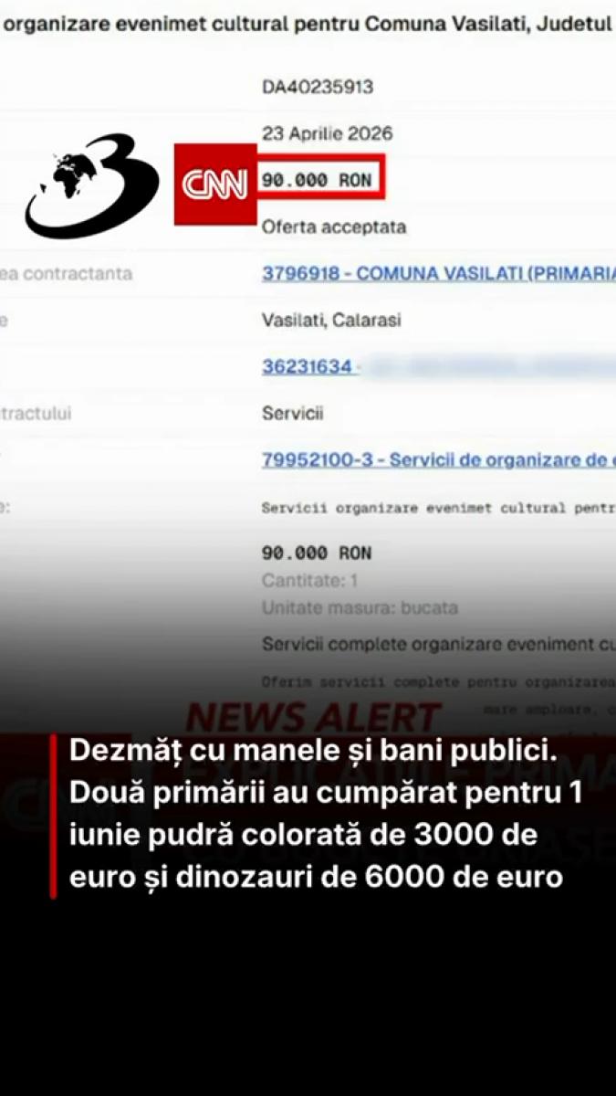 Dezmăț cu manele și bani publici. Două primării au cumpărat pentru 1 iunie pudră colorată de 3000 de euro și dinozauri de 6000 de euro