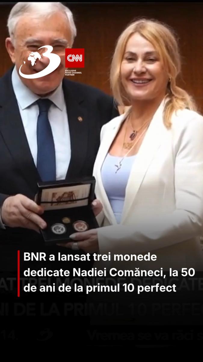 BNR a lansat trei monede dedicate Nadiei Comăneci, la 50 de ani de la primul 10 perfect