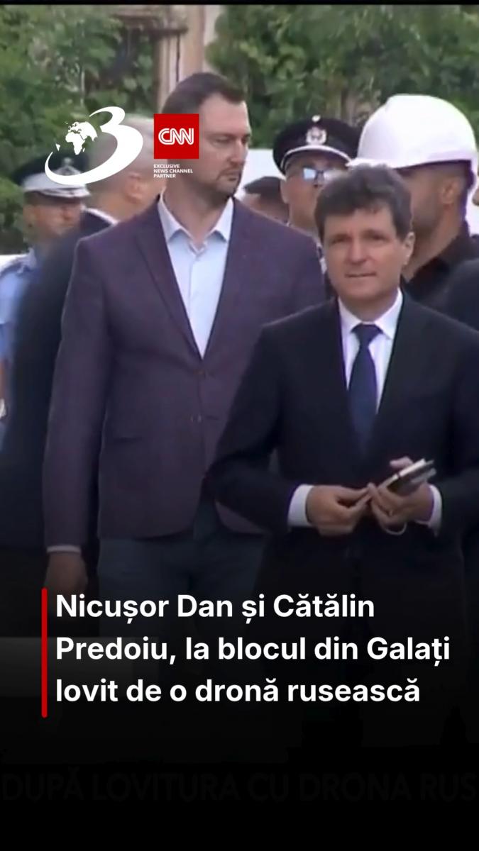 Nicușor Dan și Cătălin Predoiu, la blocul din Galați lovit de o dronă rusească