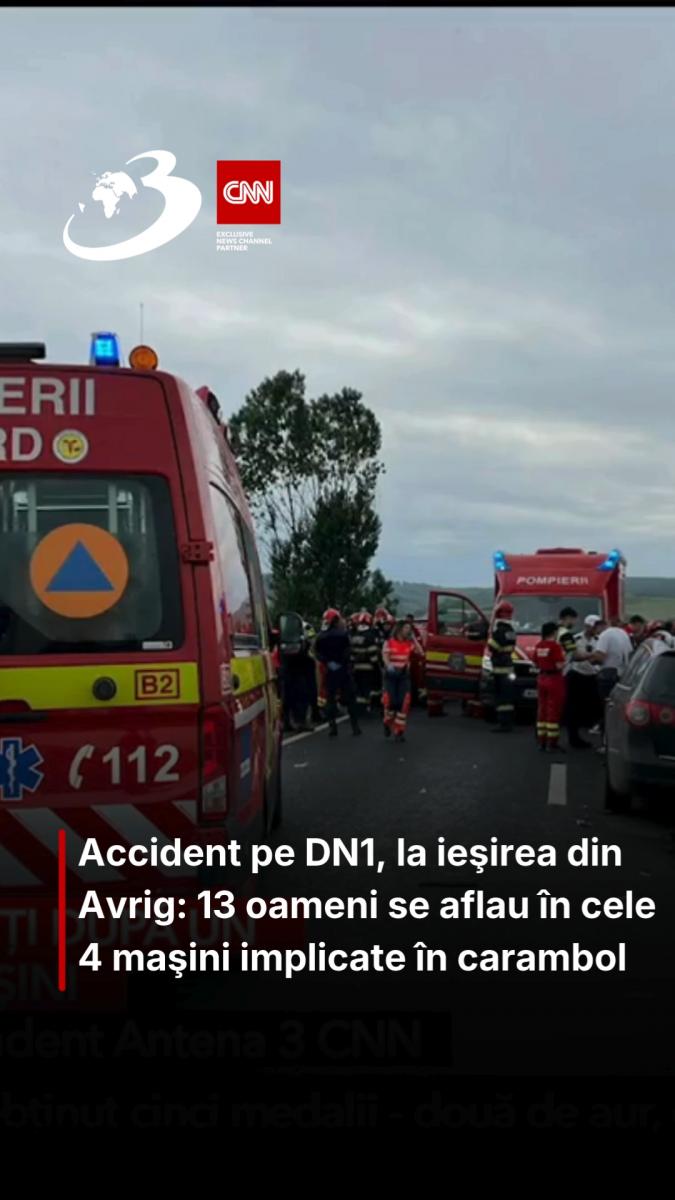 Accident pe DN1, la ieşirea din Avrig: 13 oameni se aflau în cele 4 maşini implicate în carambol 