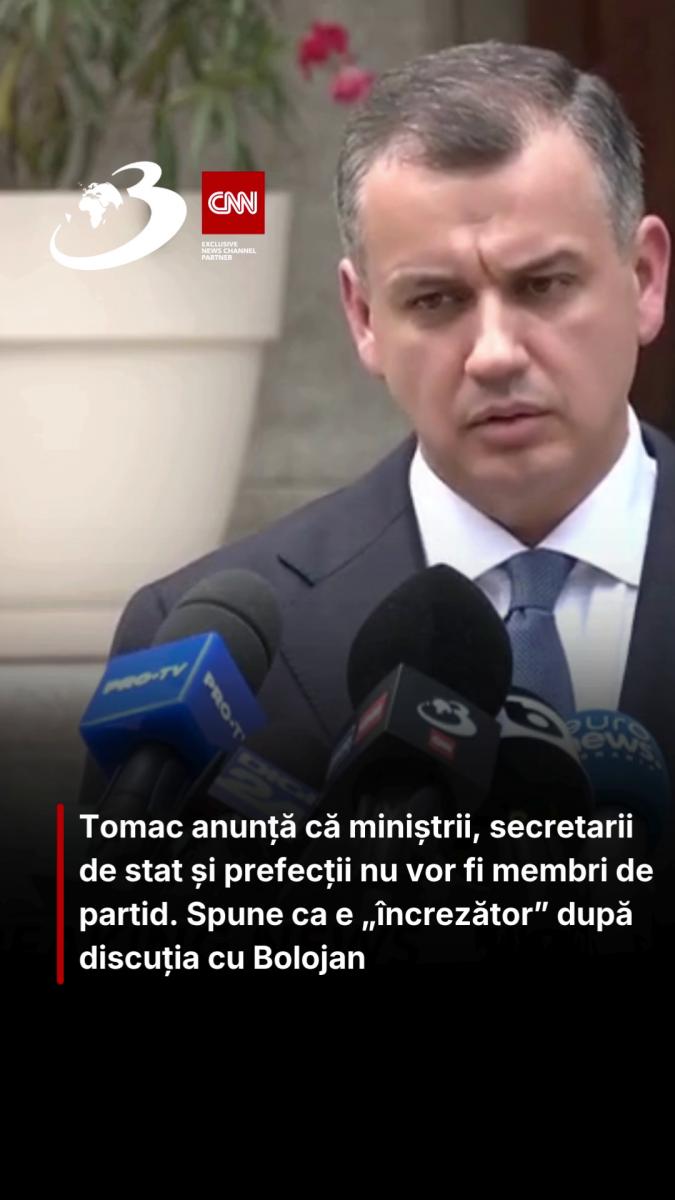 Tomac anunță că miniștrii, secretarii de stat și prefecții nu vor fi membri de partid. Spune ca e „încrezător” după discuția cu Bolojan