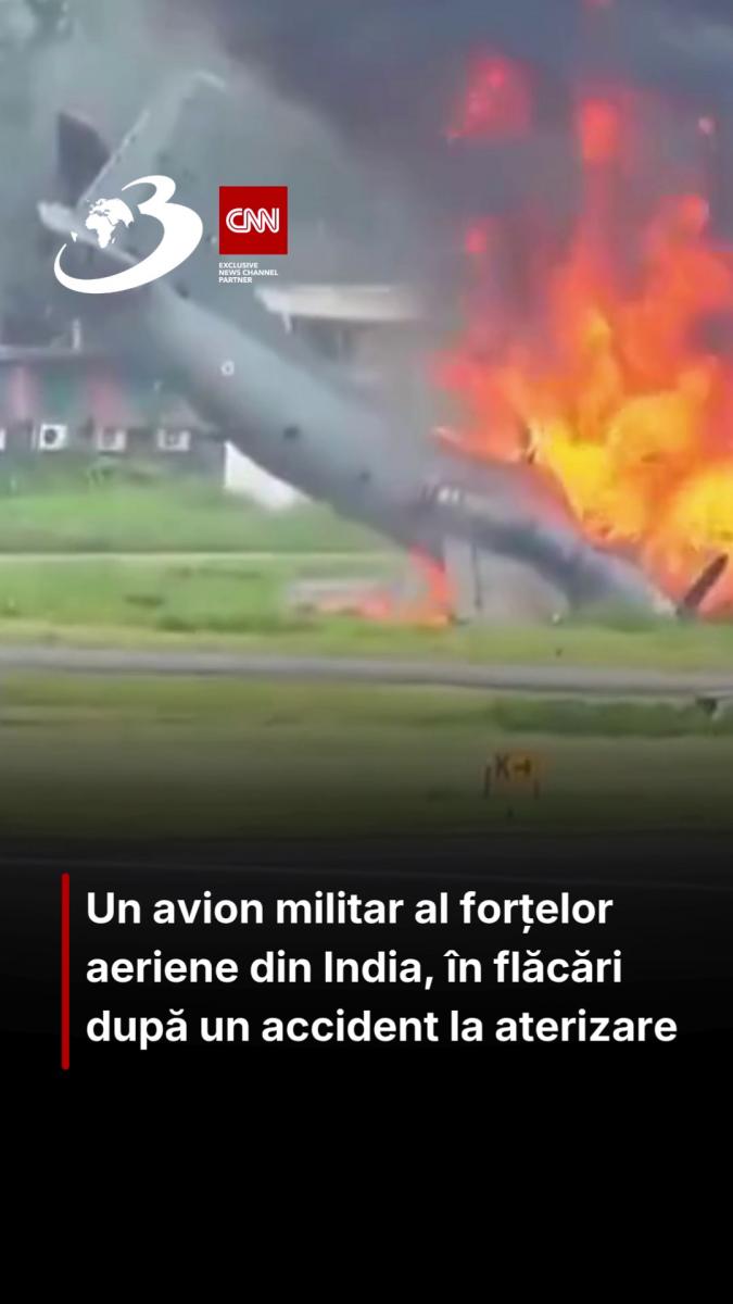 Un avion militar al forțelor aeriene din India, în flăcări după un accident la aterizare