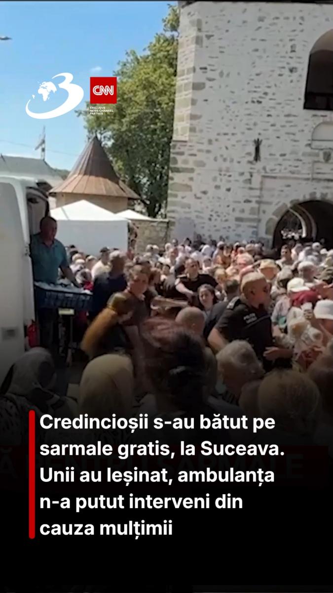 Credincioșii s-au bătut pe sarmale gratis, la Suceava. Unii au leșinat, ambulanța n-a putut interveni din cauza mulțimii