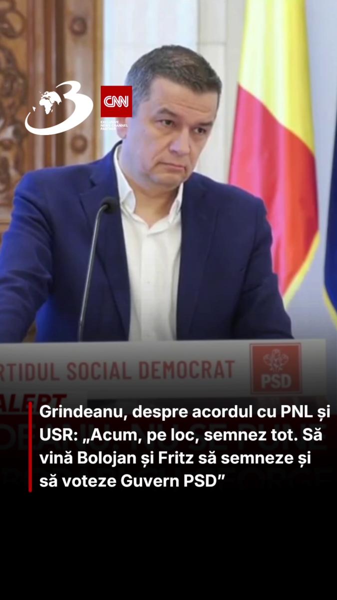 Grindeanu, despre acordul cu PNL și USR: „Acum, pe loc, semnez tot. Să vină Bolojan și Fritz să semneze și să voteze Guvern PSD”