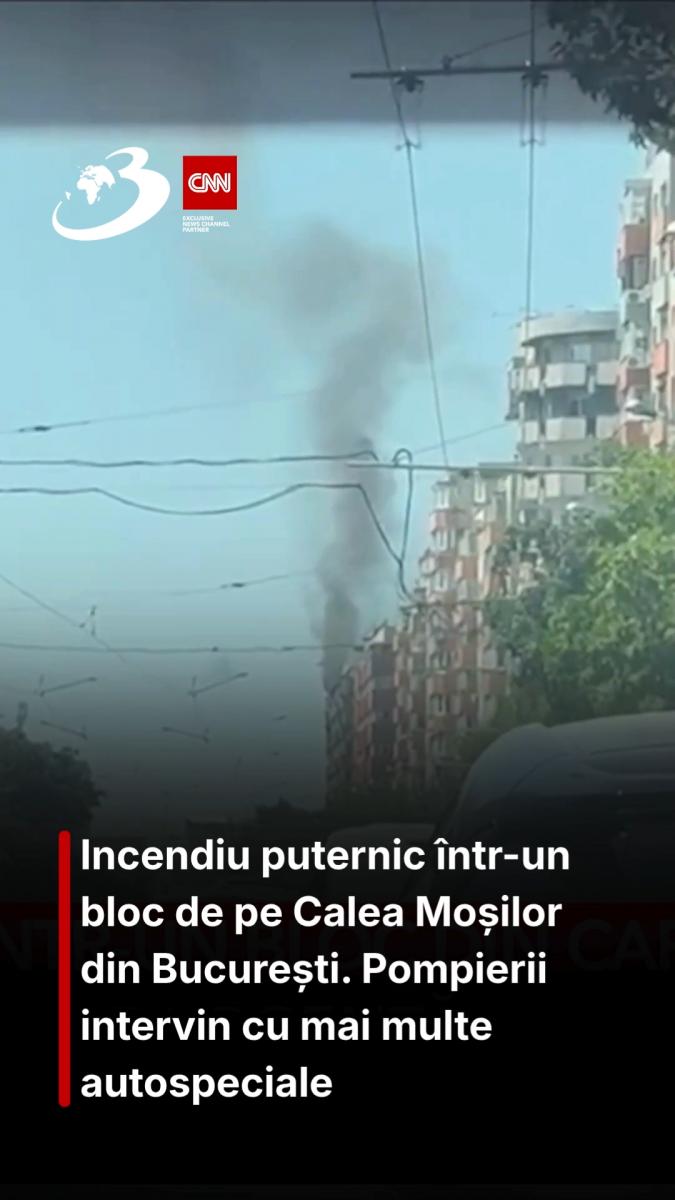 Incendiu puternic într-un bloc de pe Calea Moșilor din București. Pompierii intervin cu mai multe autospeciale