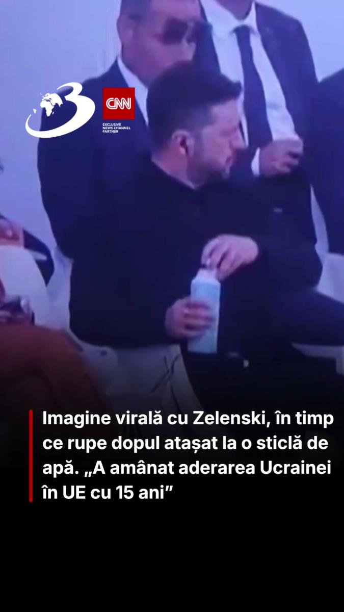 Imagine virală cu Zelenski, în timp ce rupe dopul atașat la o sticlă de apă. „A amânat aderarea Ucrainei în UE cu 15 ani”
