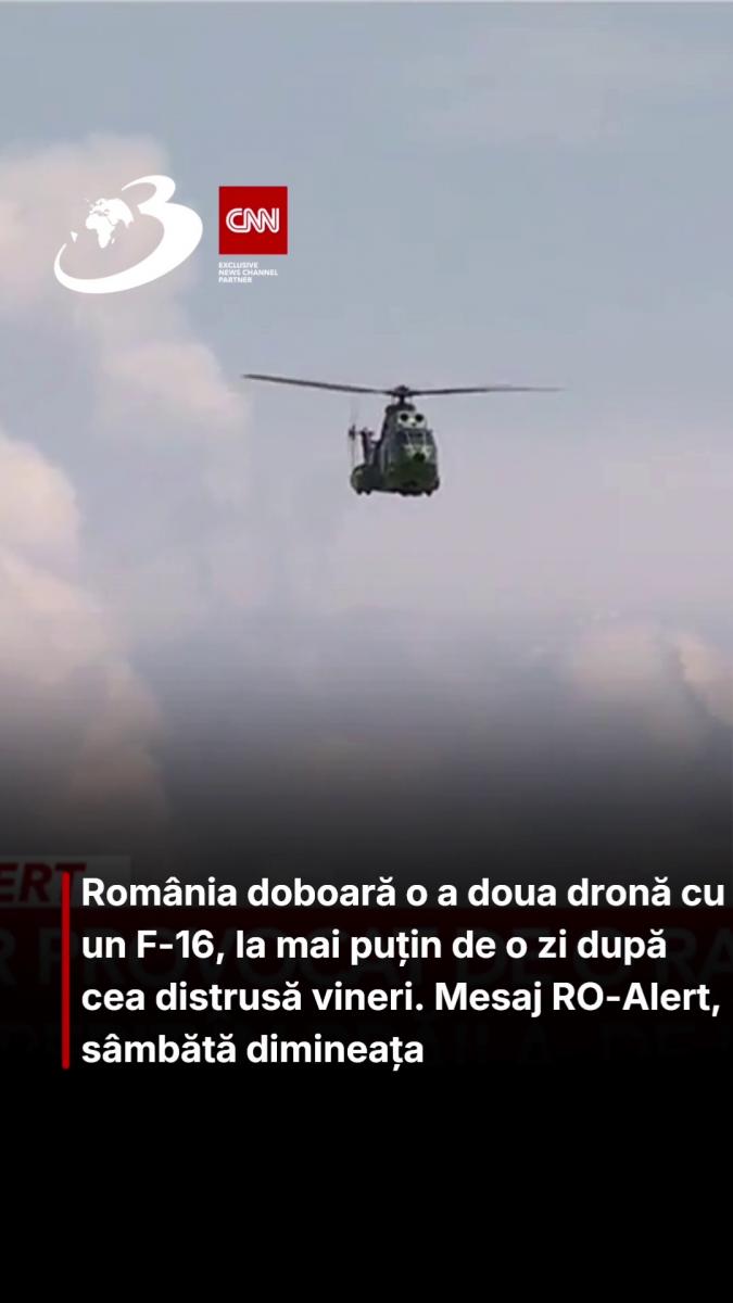 România doboară o a doua dronă cu un F-16, la mai puțin de o zi după cea distrusă vineri