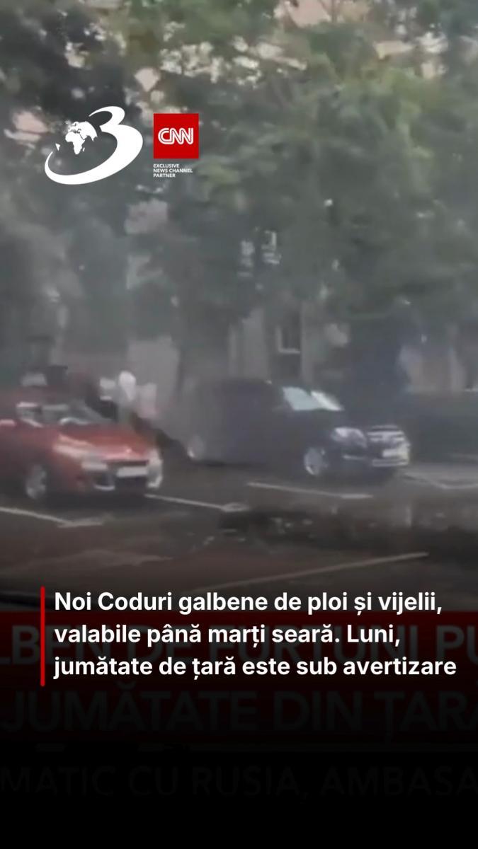 Noi Coduri galbene de ploi și vijelii, valabile până marți seară. Luni, jumătate de țară este sub avertizare