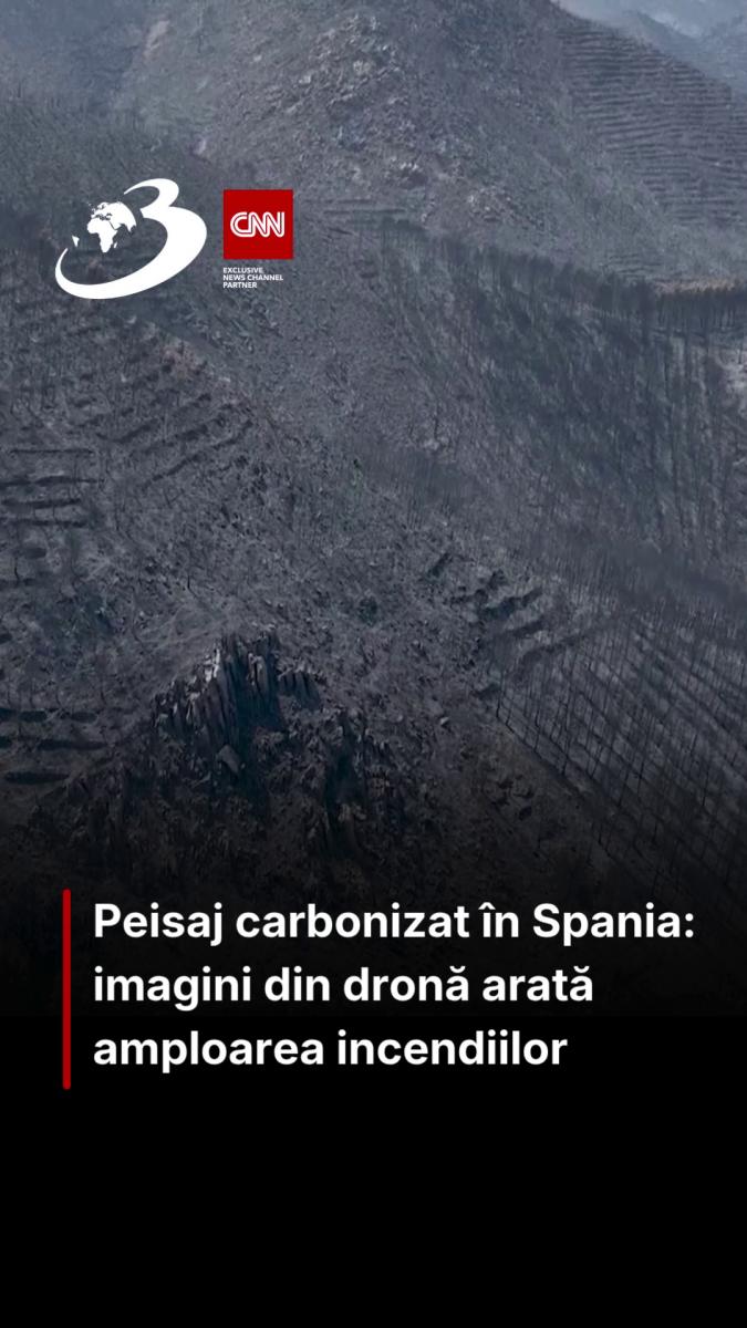 Peisaj carbonizat în Spania: imagini din dronă arată amploarea incendiilor