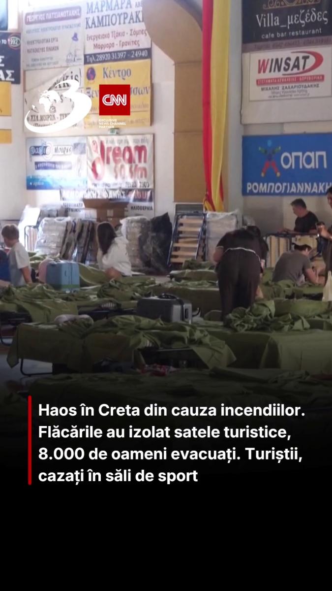 Haos în Creta din cauza incendiilor. Flăcările au izolat satele turistice, 8.000 de oameni evacuați. Turiștii, cazați în săli de sport 