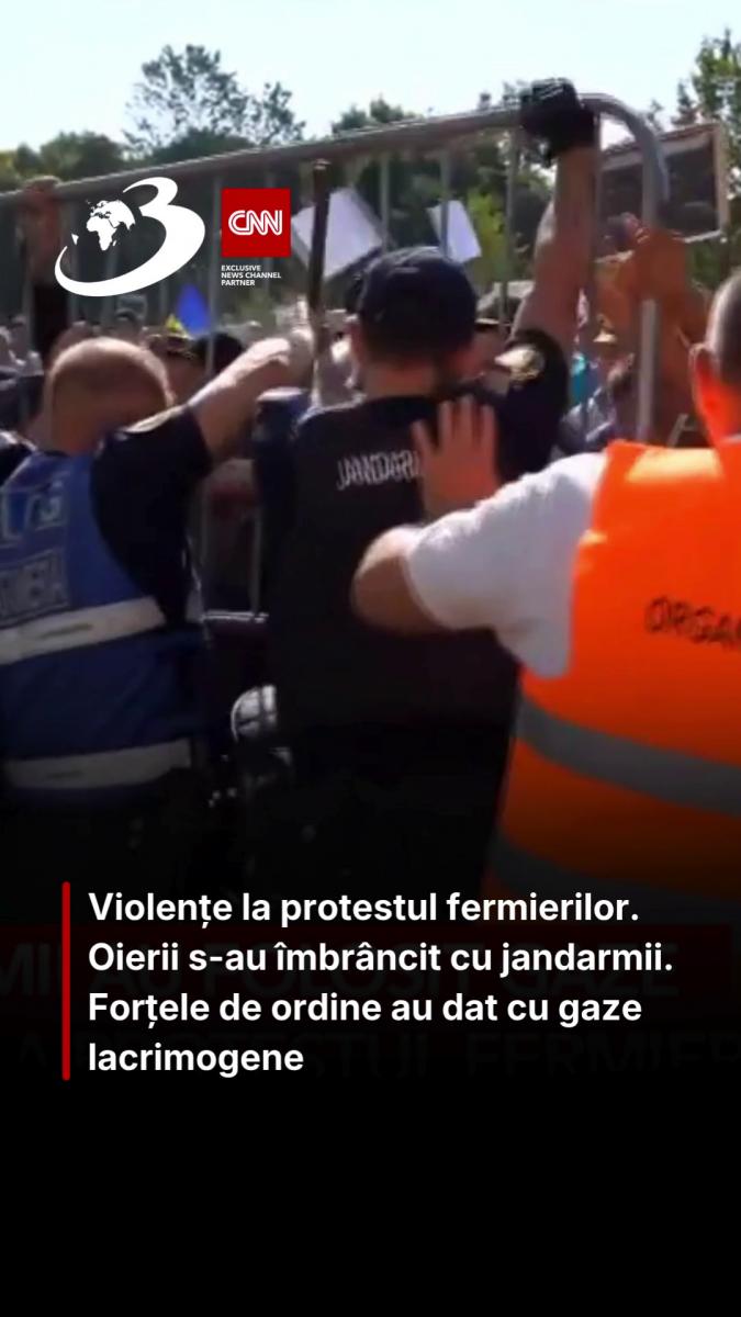 Violențe la protestul fermierilor. Oierii s-au îmbrâncit cu jandarmii. Forțele de ordine au dat cu gaze lacrimogene
