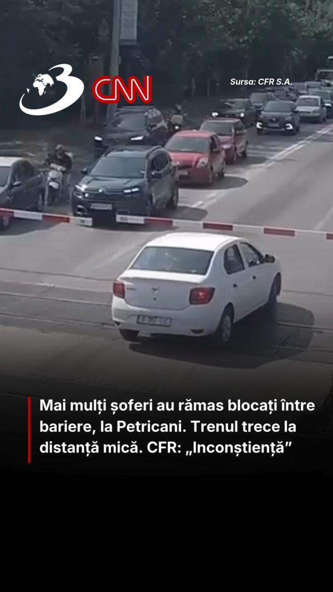 Mai mulți șoferi au rămas blocați între bariere, la Petricani. Trenul trece la distanță mică. CFR: „Inconștiență” 