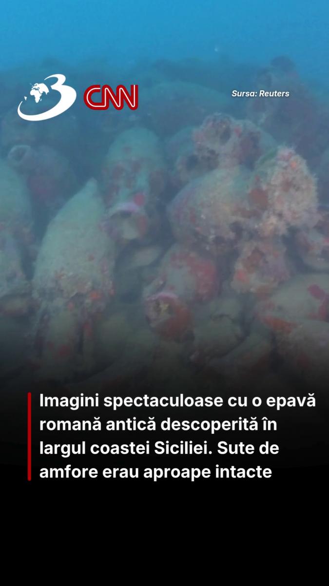 Imagini spectaculoase cu o epavă romană antică descoperită în largul coastei Siciliei. Sute de amfore erau aproape intacte