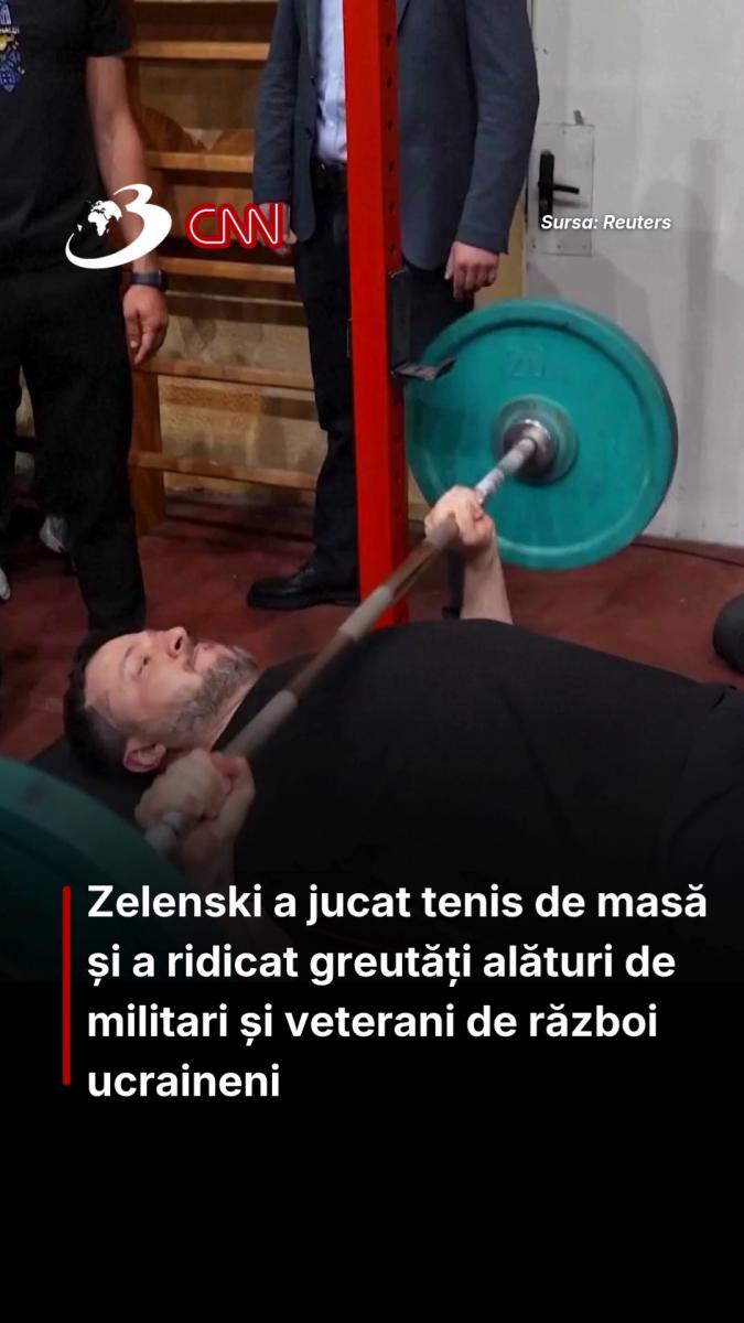 Zelenski a jucat tenis de masă și a ridicat greutăți alături de militari și veterani de război ucraineni