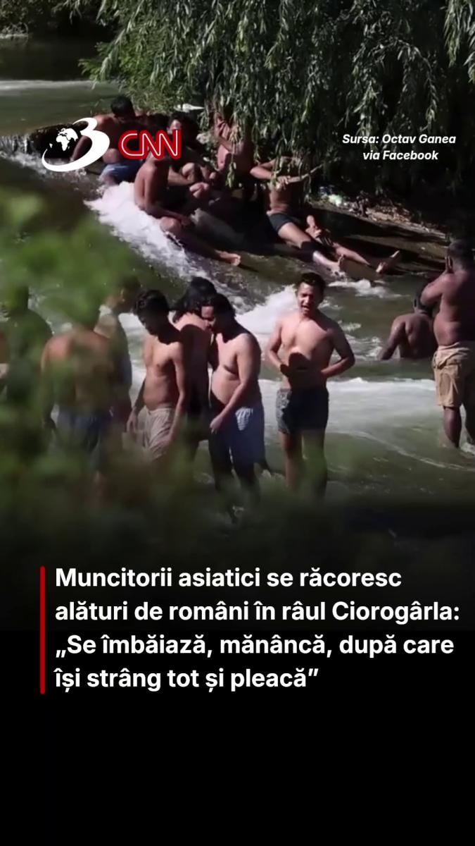 Muncitorii asiatici se răcoresc alături de români în râul Ciorogârla: „Se îmbăiază, mănâncă, după care își strâng tot și pleacă”