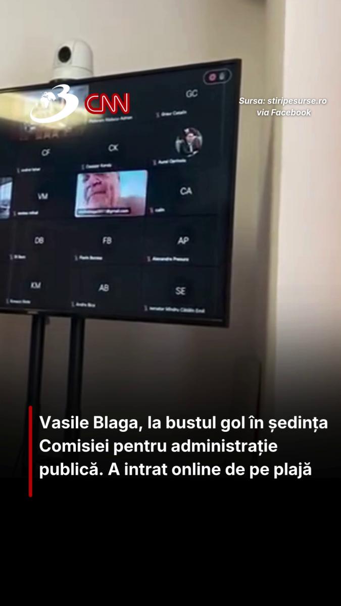 Vasile Blaga, la bustul gol în ședința Comisiei pentru administrație publică. A intrat online de pe plajă