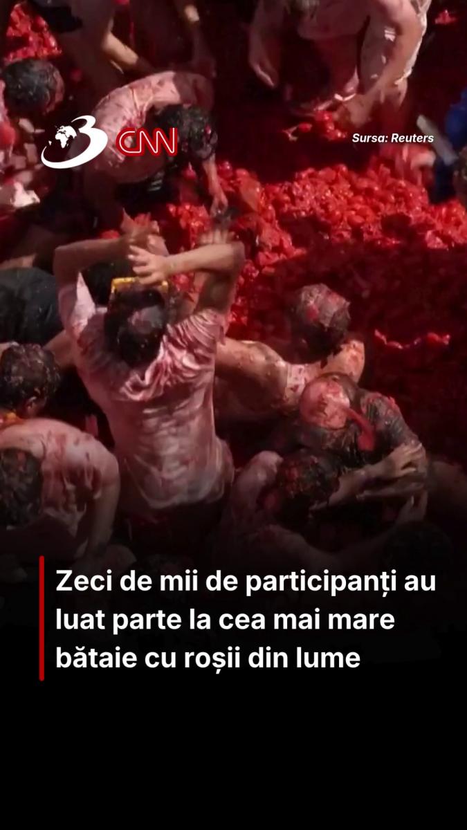 Zeci de mii de participanți au luat parte la cea mai mare bătaie cu roșii din lume
