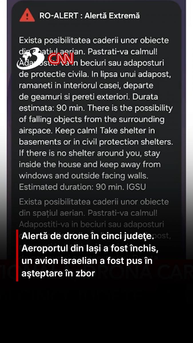 Alertă de drone în cinci judeţe. Aeroportul din Iași a fost închis, un avion israelian a fost pus în aşteptare în zbor