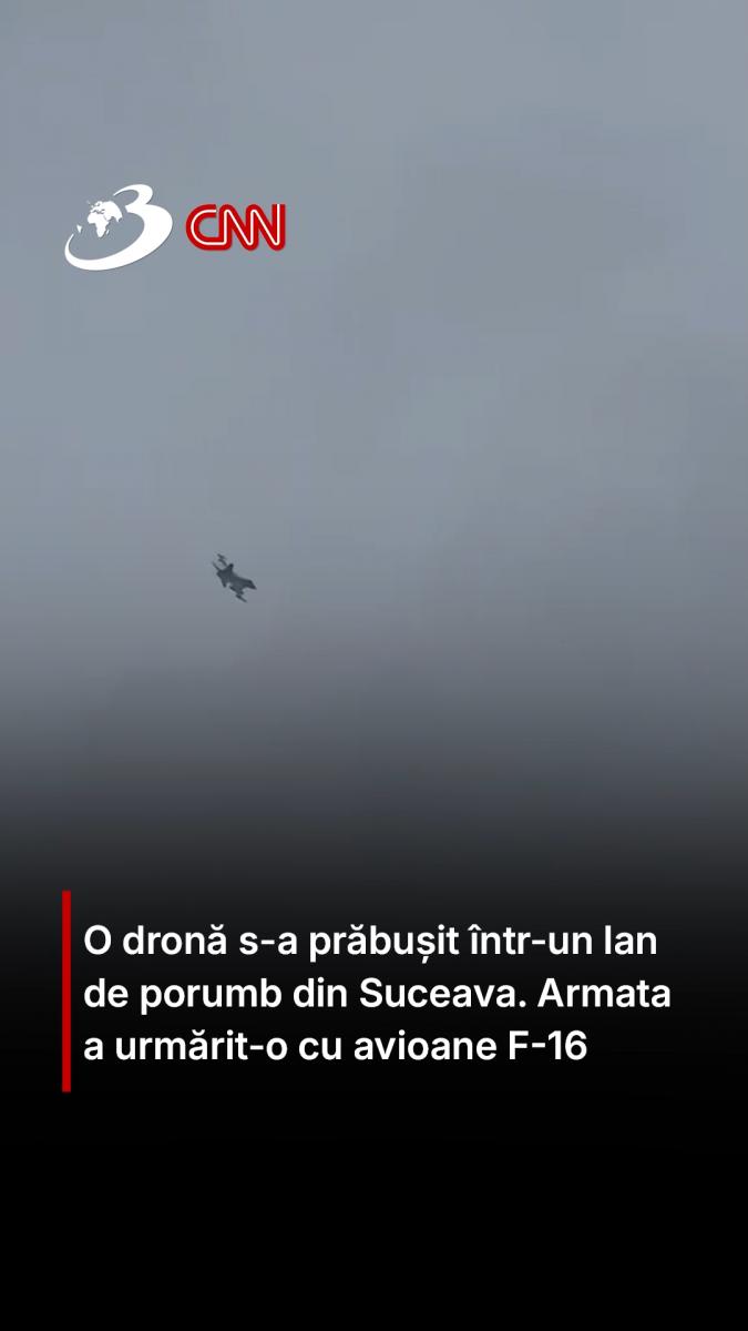 O dronă s-a prăbușit într-un lan de porumb din Suceava. Armata a urmărit-o cu avioane F-16