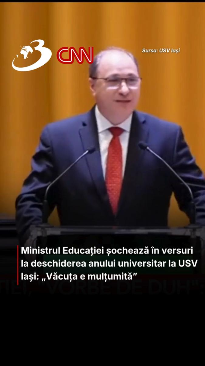 Ministrul Educației șochează în versuri la deschiderea anului universitar la USV Iași: „Văcuța e mulțumită”