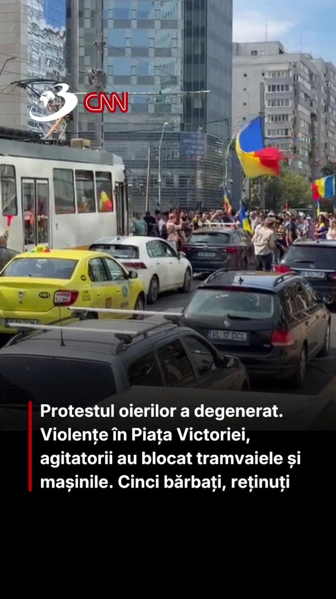 Protestul oierilor a degenerat. Violențe în Piața Victoriei, agitatorii au blocat tramvaiele și mașinile. Cinci bărbați, reținuți