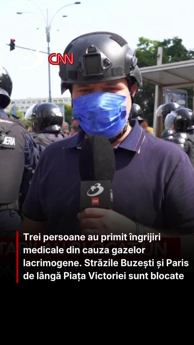 Trei persoane au primit îngrijiri medicale din cauza gazelor lacrimogene. Străzile Buzești și Paris sunt blocate