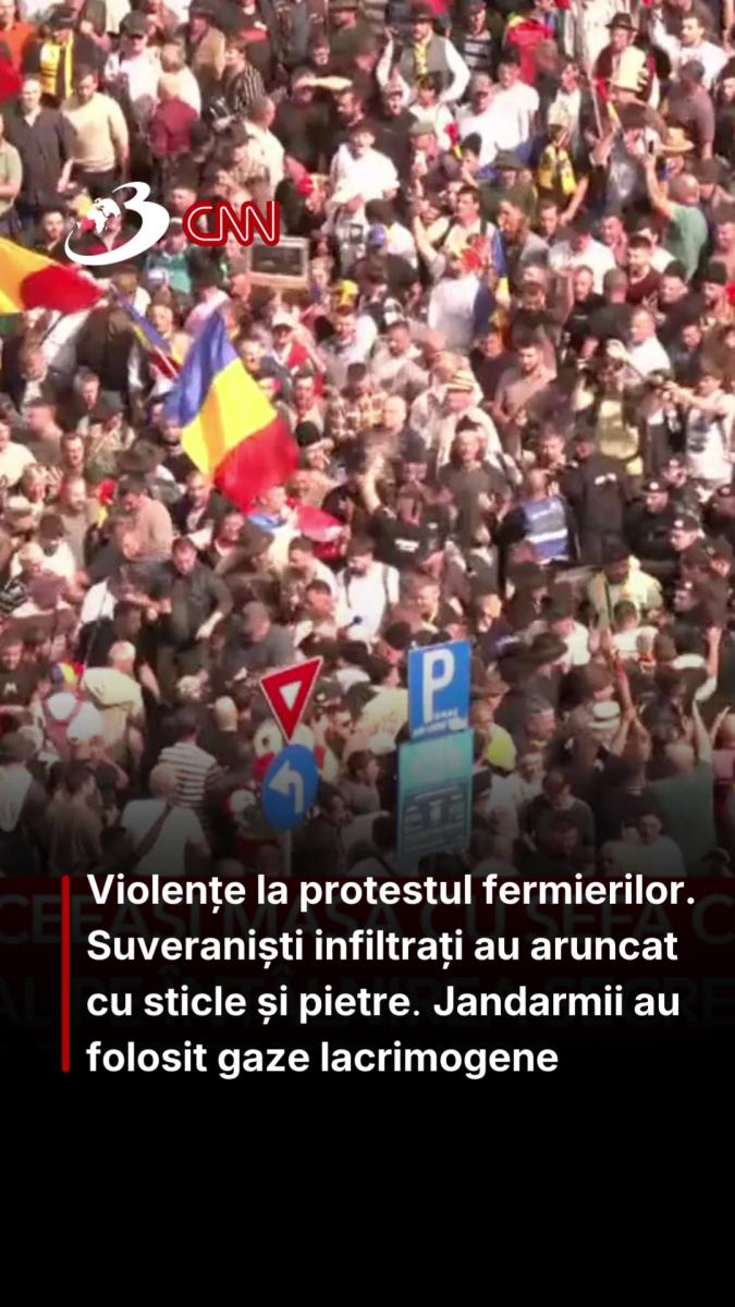 Violențe la protestul fermierilor. Suveraniști infiltrați au aruncat cu sticle și pietre. Jandarmii au folosit gaze lacrimogene