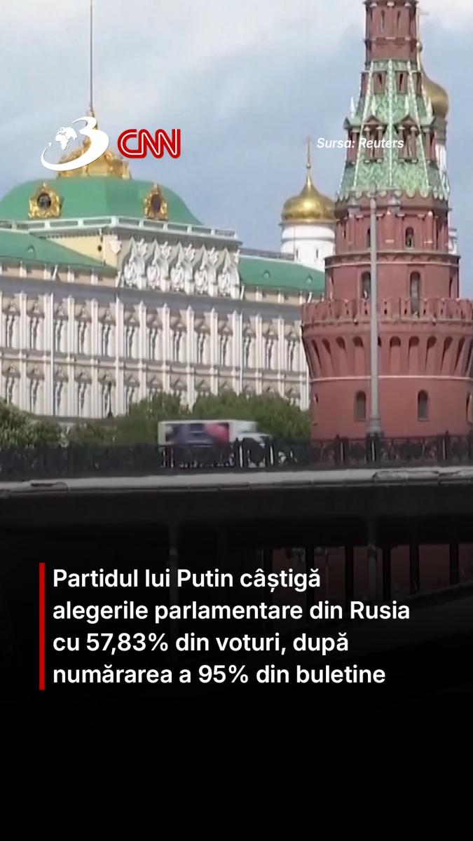 Partidul lui Putin câștigă alegerile parlamentare din Rusia cu 57,83% din voturi, după numărarea a 95% din buletine