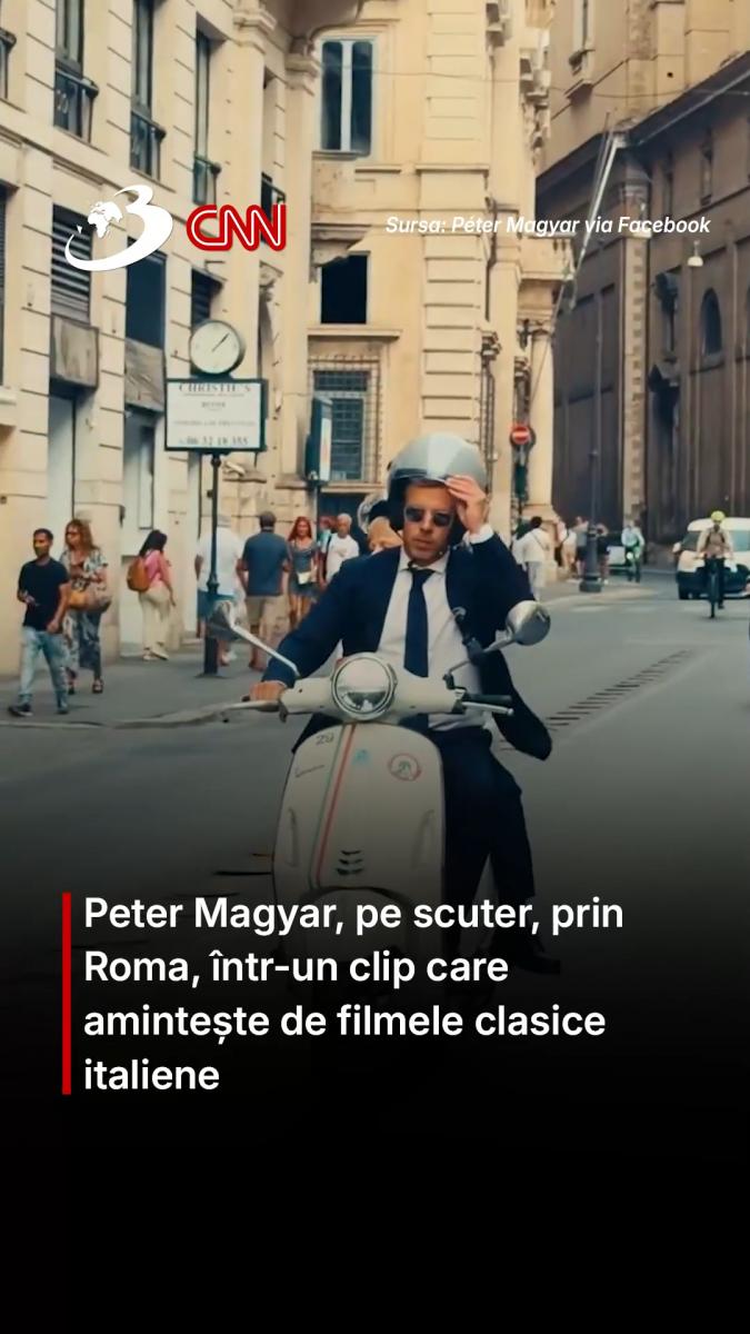 Peter Magyar, pe scuter, prin Roma, într-un clip care amintește de filmele clasice italiene