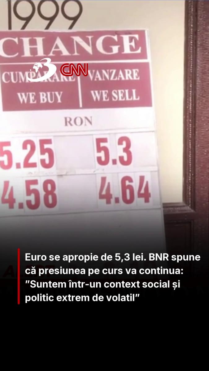 Euro se apropie de 5,3 lei. BNR spune că presiunea pe curs va continua: ”Suntem într-un context social și politic extrem de volatil”