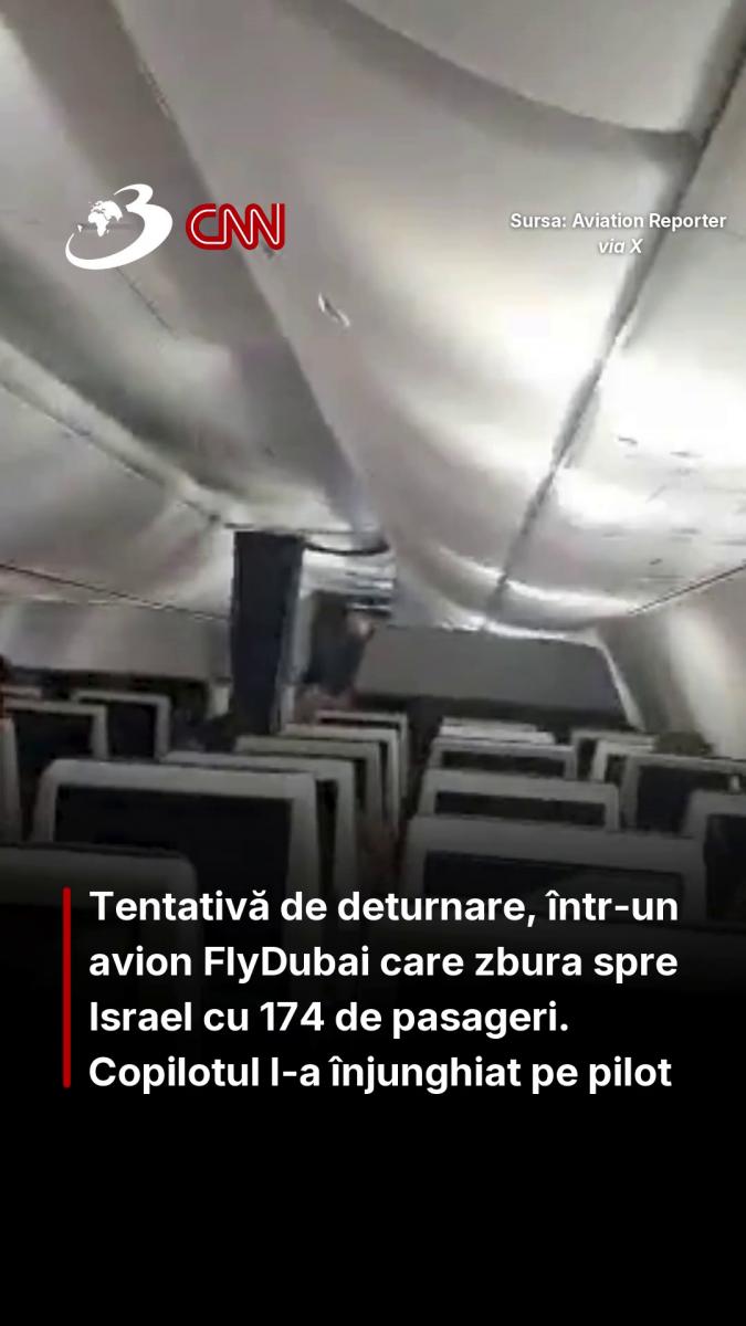 Tentativă de deturnare, într-un avion FlyDubai care zbura spre Israel cu 100 de pasageri. Copilotul l-a înjunghiat pe pilot 
