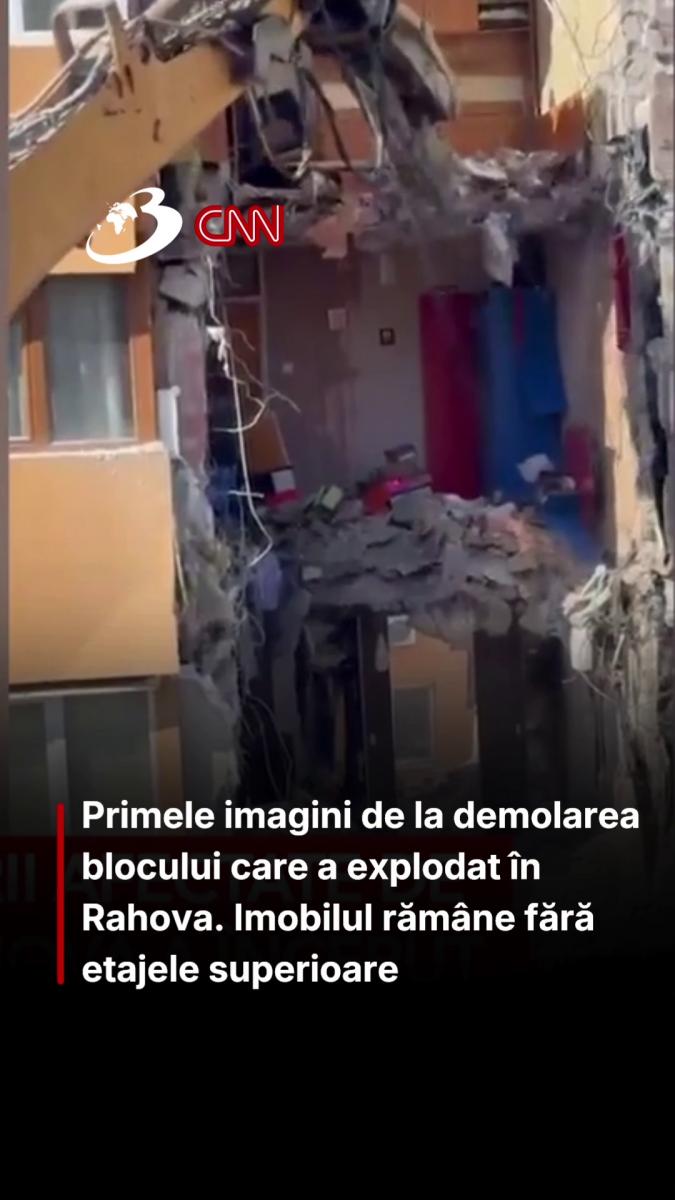 Primele imagini de la demolarea blocului care a explodat în Rahova. Imobilul rămâne fără etajele superioare