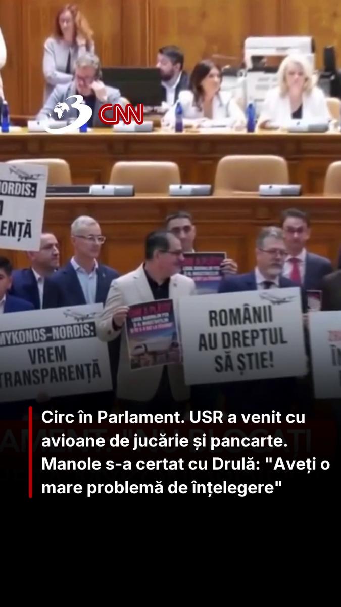 Circ în Parlament. USR a venit cu avioane de jucărie și pancarte. Manole s-a certat cu Drulă: 
