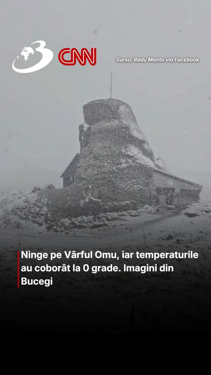 Ninge pe Vârful Omu, iar temperaturile au coborât la 0 grade. Imagini din Bucegi