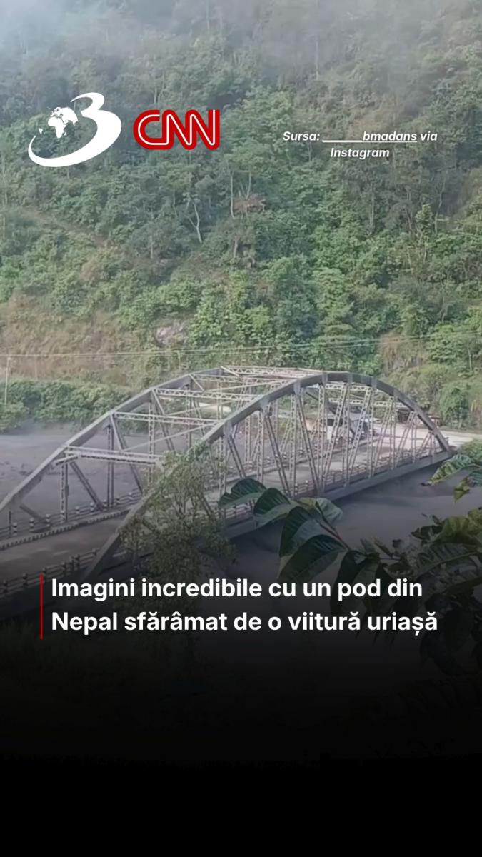 Imagini incredibile cu un pod din Nepal sfărâmat de o viitură uriașă  #antena3cnn #nepal
