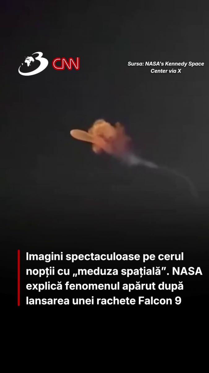 Imagini spectaculoase pe cerul nopții cu „meduza spațială”. NASA explică fenomenul apărut după lansarea unei rachete Falcon 9