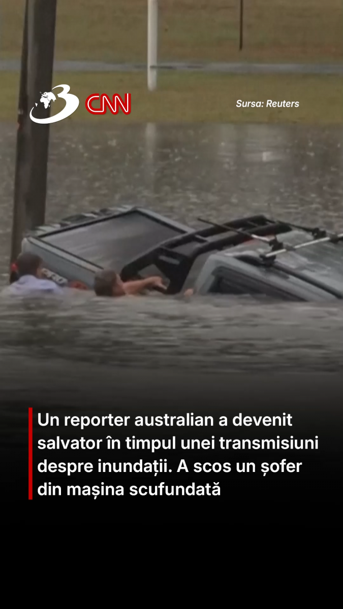 Un reporter australian a devenit salvator în timpul unei transmisiuni despre inundații. A scos un șofer din mașina scufundată