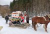 O bătrână cu piciorul rupt, dusă cu sania trasă de cai la Ambulanţa care nu putea urca de zăpadă, în Hunedoara 749451
