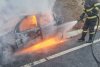 O mașină cu mai mulți pasageri a luat foc, în urma unui accident, pe un drum european din Botoșani 883662