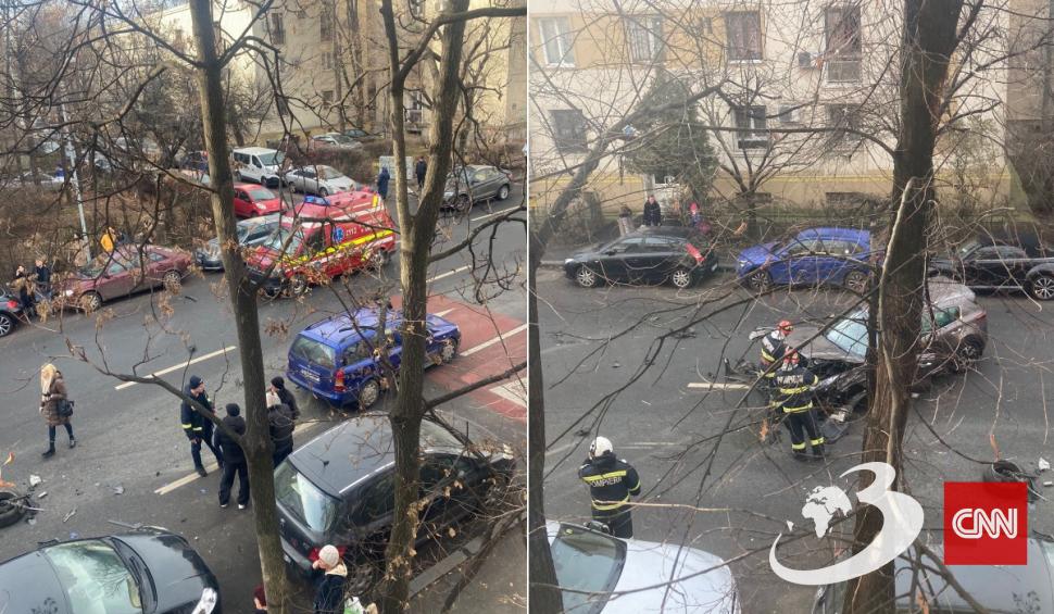 Accident cu patru mașini, pe o stradă intens circulată din nordul Bucureștiului. Trafic blocat între Calea Floreasca și Bd. Barbu Văcărescu